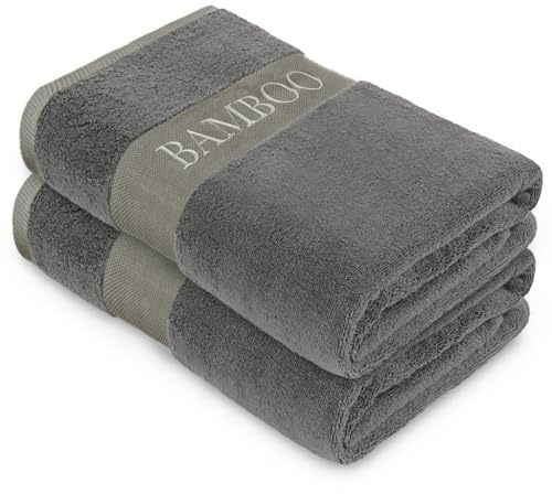 New Bamboo Towels 600 GSM Luxury Extra Thick 60% Bamboo 40% Cotton Material Super Soft Highly Absorbent Quick Dry Soft Extra Large Towels or Bath Sheets (Charcoal, Pack of 2 Bath Sheets)