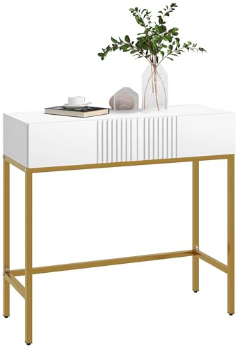 HOMCOM Mesa Consola Moderna 2 Cajones Antivuelco 80x31,5x75 cm Blanco
