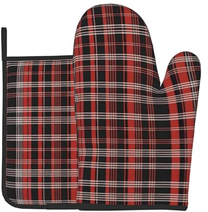 YYHWHJDE Lot de 2 maniques de cuisine et maniques à carreaux rouges et noirs pour ouvrir les couvercles de casseroles dans la cuisine