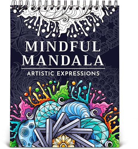 RYVE Livre de coloriage pour adultes, 50 mandalas uniques pour relaxation et soulagement du stress, livre de coloriage pour adultes relié en spirale, livres de coloriage mandala pour adultes