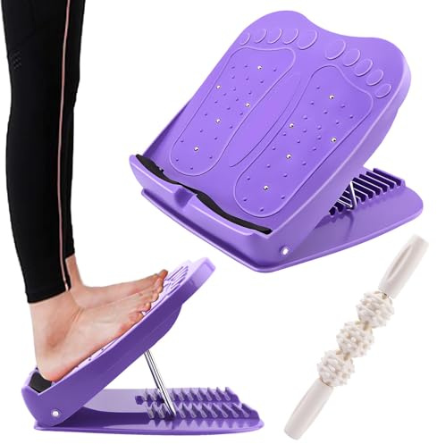 Slant Board Calf Stretcher Board, Plastic 10-Level Adjustable Incline Board with 1 Massage Stick, Balancing Fitness Pedal Wedge Stretch for Rib, Heel, Hamstring, Achilles