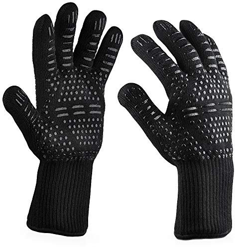 Guantes Barbacoa BBQ Guantes Resistentes al Calor hasta 800℃/1472℉ Guantes para Horno Profesional Guantes Cocina Horno Antideslizantes para Cocina, Parrilla, Hornear, Microondas (L-XXL)