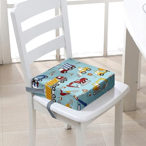 Chickwin Sitzerhöhung Stühl Kind ab 4-12 Jahre, Sitzerhöhung Stühle Kind für den Tisch Waschbar Rutschfester Sitzkissen Stuhlerhöhung mit 2 Sicherheits Schnalle (Bagger 6,40 * 40 * 10cm)