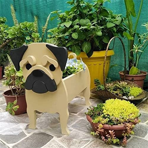 HUIBBGO Cute Dog Flower Pots Outdoor, Animal Shaped Planter, Wooden Planter Boxes for Garden Flowers Succulent Planter, Home Garden Decoration