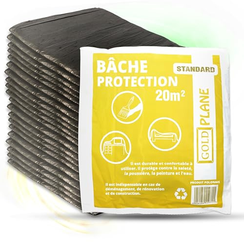 ToolSpace 20 Bache de Protection 4 x 5 m - Bâche Plastique pour Sol et Peinture - Film Recouvre Imperméable pour Couverture Meuble Plafond et Mur - Rénovation - pour Maison Intérieur et Extérieur