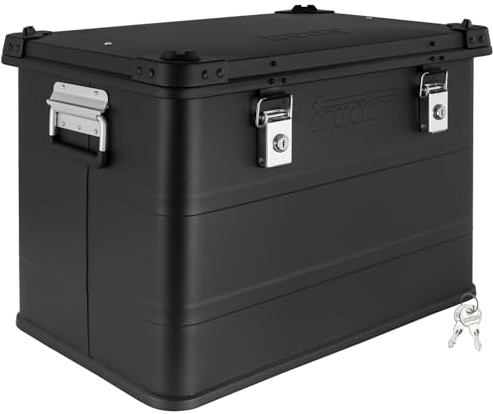 Trucky Aluminium Box mit Deckel Alu Kiste Alukiste Transportbox Metallbox | 75 L, Schwarz, Abschliessbar, Metallkiste, Boxen, Aufbewahrungsbox
