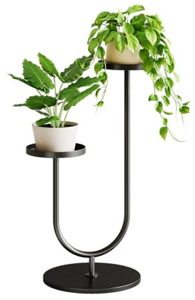 Bamworld Support Plante Interieur, Support Plantes Interieur Grand avec 2 Etages pour Pots de Fleurs, Porte Plante d'Angle en Metal Noir pour Salon et Chambre, Decorations Interieures
