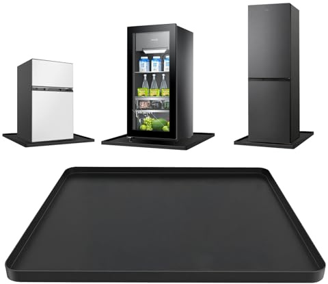 KüHlschrank Matten, 60x60x1.5cm Silikon KüHlschrankmatten Mit ErhöHtem Rand Leck-Proof Washer Drip Tablett Waschmaschinen Unterlage FüR Teppich Boden Schutz, Schwarz