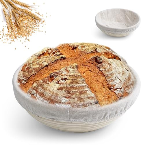 Cestino Lievitazione Pane, 8/10 Inch Cestini Lievitazione Pane Rotondo con Inserto Lino, Cestino Pano Rattan Naturale, per Appassionati e Principianti Panificazione (8 pollici (20 x 8 cm))