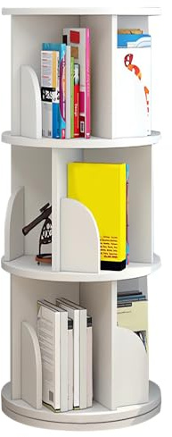 OHMG Drehbares Bücherregal für Kinder, 3/4 Ebenen, Bücherregal für Wohnzimmer, Büro, Kinderzimmer, aus technischem Holz (Weiß, 40 x 40 x 97 cm)