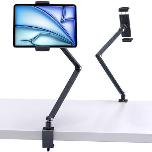 Lucrave Aluminium-Tablet-Ständer mit 360°-Sockel für Tisch, 4.7–13 | Verstellbarer Tablet-Halter mit 360°-Drehsockel, passend für 4.7–13 iPad Pro/Air/Mini, iPhone, Kindle, Fire HD