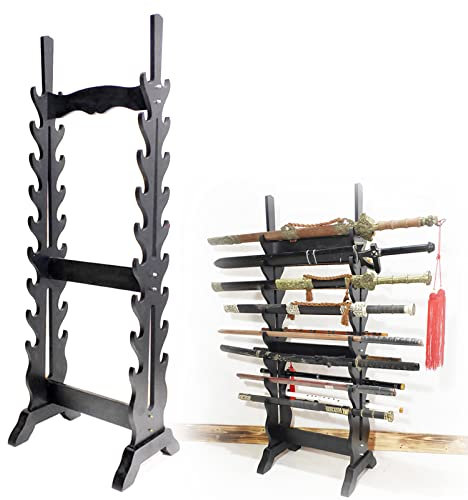 Présentoir d'épée en Bois Massif Original, Grand Support d'épée de samouraï, Support d'épée Katana, Support d'armes sur Pied, Support de Couteaux pour Ranger diverses épées et Armes