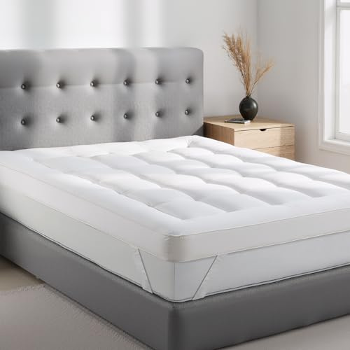 Tuocal Coprimaterasso super morbido, per letto matrimoniale, 8 cm, di alta qualità, traspirante, con angoli forti, comfort di lusso, cinghie elastiche ipoallergeniche (dimensioni: 137 x 190 cm)