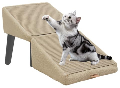 Escalera para perros | Escalera plegable de madera para mascotas con superficie antideslizante suave | Rampa de apoyo ajustable para perros y gatos pequeños - Ideal para sofá, cama, coche, camión o