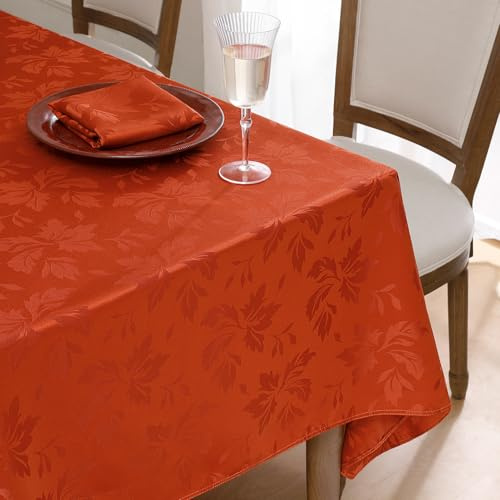 Romanstile Autumn Table Cloth Orange Vintage Jacquard Tablecloth rectangular 140x200 cm,Water-Repellent,Wipeable,Elegant Floral Pattern for Gatherings,Holiday Dining,Party,Halloween,Thanksgiving