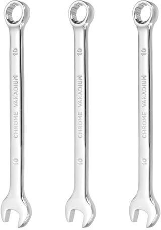 sourcing map 3Pcs Combination Wrench 10mm Metric 12-Point Box and Open End | CR-V Steel Double Ended Spanner Tool,for Automotive Pipe Furniture Machinery DIY Repair,Silver White