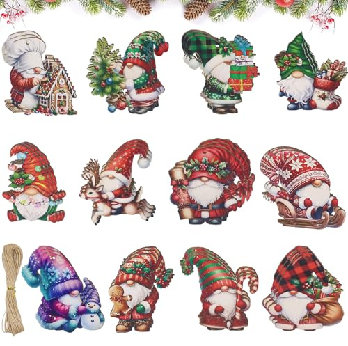 Julhängare, tomteset, 36 stycken trähängen jul, jultomten, julgransprydnad, trä, julgransdekoration, hänge, juldekoration, present