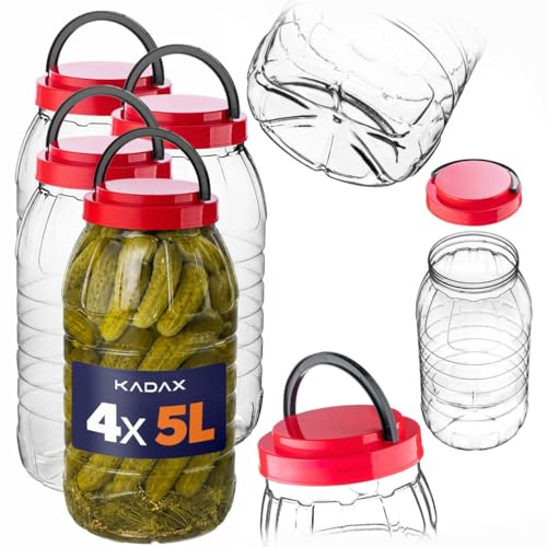 KADAX Vorratsgläser 5L mit Deckel im 4er Set, Vorratsdosen aus Kunststoff, Aufbewahrungsgläser, Vorratsbehälter für Lebensmittel, Kunststoffbehälter, großer Plastikdosen