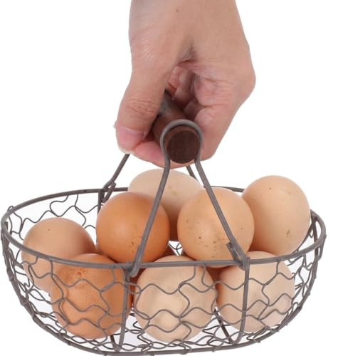 Toddmomy Wire Egg Basket with Wood Handle – Small Easter Egg Basket Vintage Metal Mesh Storage Holder for Kitchen Home Use Fruit Storage 18cm