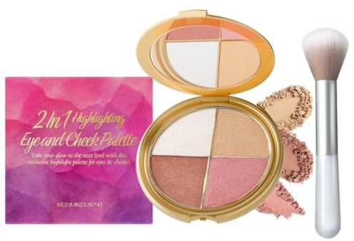 4 in 1 Highlighting Augen und Wangenpalette, Highlighter Palette, Reise Make up Palette, Neutraler Lidschatten und Rougepuder für Frauen, Multifunktionales Kontur Set für Gesicht Make up (1PC)
