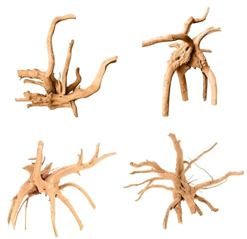 YUESIKJ 4-teilig. Kleinen Natürlichen Treibholz für Aquarien, Ausgewählte Größen,10-15 cm, 15-20 cm, 20-25 cm, Natürliches Treibholz und Zweige für Reptilien, Moorkienwurzel Aquarium