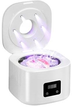 [Ellniges]Nettoyeur Ultrasons 49000Hz, Bac Ultrason avec 6 Lampe UV automatique, 340ml, 3 Modes Ultrasonic Cleaner pour Prothèses Dentaires, Gouttière Dentaire, Retainer, Bijoux, tête de brosse