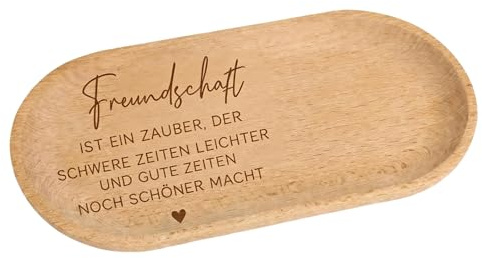 PIujsym Vassoio in legno con scritta dell'amicizia, 23 x 10 x 1,5 cm, regalo per la migliore amica, regalo per compleanno, Natale, vassoio ovale per caffè, cosmetici, bagno e decorazione per la casa