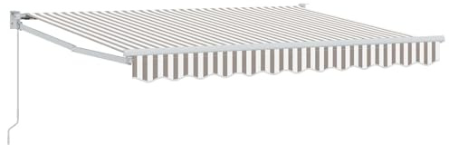KGFHERENB Auvent rétractable 3 x 2,5 m avec manivelle - Auvent à bras articulé pour terrasse et balcon - Auvent manuel à manivelle en polyester et aluminium - Gris clair et blanc