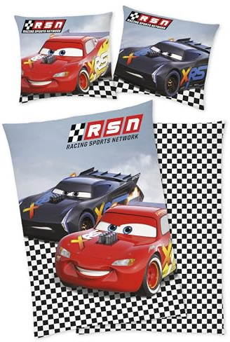 Disney Cars Bettwäsche, McQueen + Jackson Storm, 80x80cm 135x200cm, 100% Baumwolle, Renforcé