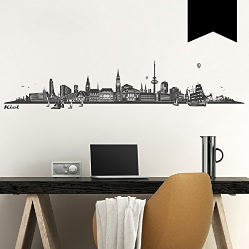 WANDKINGS Wandtattoo - Skyline Kiel - 160 x 32 cm - Schwarz - Wähle aus 6 Größen & 35 Farben