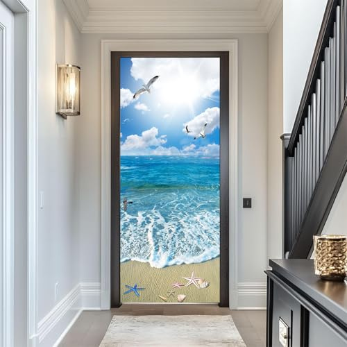 FLFK 3D Türtapete Selbstklebend TürPoster 77x200cm-Sonnenschein Ozean Strand Türaufkleber Abziehen und Aufkleben Mauer Aufkleber Zuhause Dekor(2 Stk/Set)