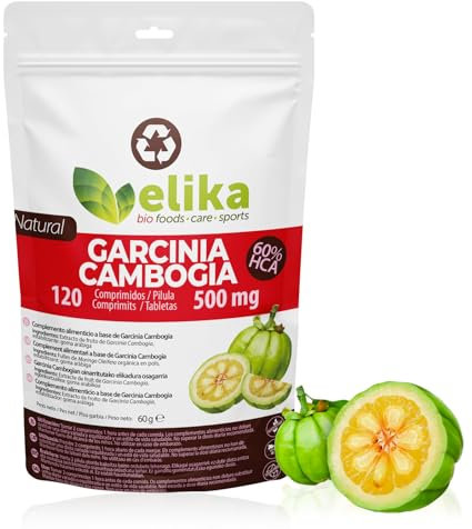 Garcinia Cambogia PLUS de Elikafoods® Extracto natural al 60% de HCA. 120 comprimidos 500mg. Supresor del apetito, adelgazante, quemagrasas.