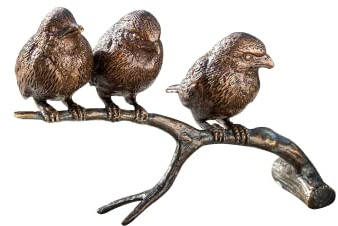 IDYL Bronze-Skulptur DREI Spatzen auf einem AST, 12x9x20 cm