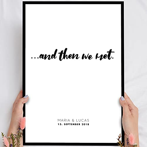 Holzbild and then we met - personalisierbar zum Hinstellen/Aufhängen optional beleuchtet, geschenk beste freundin mit Spruch auf Holz - Wand-Bild Aufsteller Dekoration - persönliches Geschenk