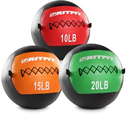 RitFit Soft Medicine Ball/Wall Ball Set for Strength and Conditioning Workouts, Core Training and Cross Training (Red+Orange+Green(10lb+15lb+20lb))