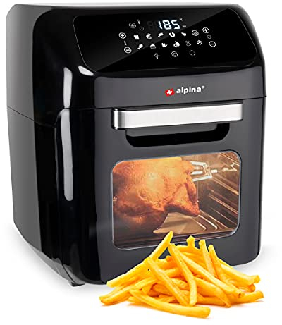 alpina Heißluftofen und Heißluftfritteuse - Airfryer - Digitale Zeit- und Temperaturkontrolle - 1800 Watt - 12 Liter - Schwarz