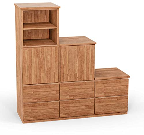 ben+camilla.com Square Massivholz Stufenregal Links-Anschlag | Regalwürfel-Set Dresden | 114,8 x 117,6 x 40 cm in Kernbuche | mit Türen und Schubladen