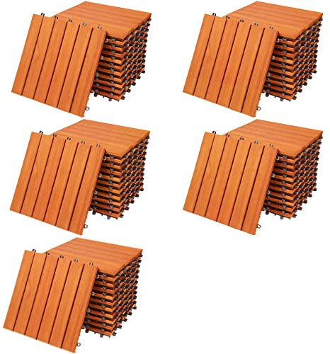 CASARIA® 55x Dalles bois clipsables 30x30cm bois d'eucalyptus certifié FSC® dalle terrasse extérieur antidérapant sol balcon jardin caillebotis résistant UV intempéries pose facile