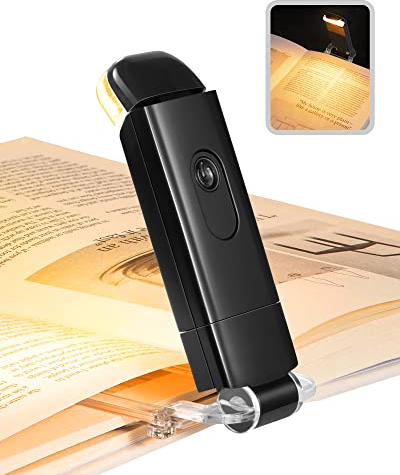 DEWENWILS Luce per Lettura Libri a Letto, Luce da Lettura a LED portatile con clip, 3 Luminosità regolabili, 2 Colori Ambra, Lampada Lettura ricaricabile USB, perfetta per Amanti dei Libri