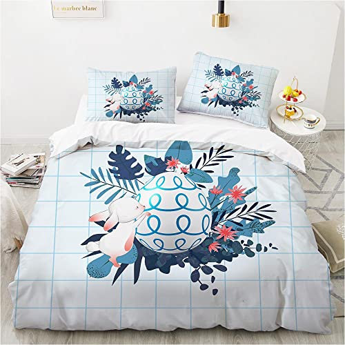 ZZXHG Bettwäsche 155x220 Blaues Osterei, Weich Mikrofaser Kinderbettwäsche Set Jungen Mädchen Einzelbett, Bettbezug Set mit Reißverschluss und 2 Kissenbezug 80x80 cm
