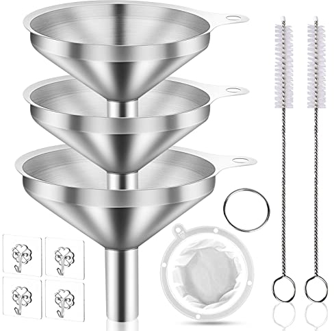 JNWYH Trichter Edelstahl Set, 3 Stk Trichter Küche Edelstahl, Mini Trichter Set, mit 300 Mesh Filter, zum Übertragen von Flüssigkeiten und Pulver(4.5/5.5/7.5cm)