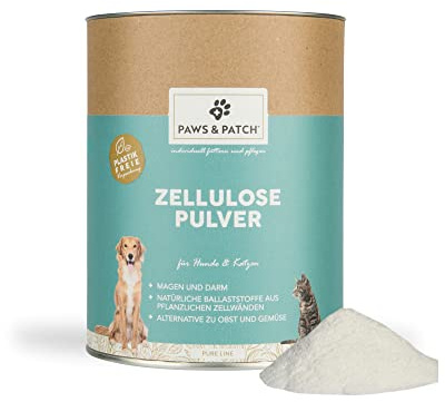 Paws&Patch reines ZELLULOSE Pulver für Hunde & Katzen 250g plastikfrei I 100% natürliche Ballaststoffe für Magen & Darm I Barf- und Futterzusatz