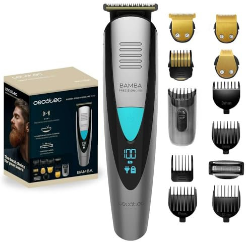 Cecotec Regolabarba Rasoio Elettrico - Tagliacapelli Precisioncare Trimmer. 5In1, Waterproof, Autonomia 60Min, Lame In Acciaio, Funzione Nonstop, Pettine Regolabile, Display Digitale, Portatile