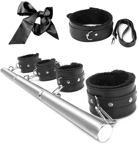 Handschellen Sex Bett Bondageset Fessel Set,Spreizstange Sexspielzeug Verstellbar Handschellen Fußfesseln & Augenmaske & SM Choker Halsband,BDSM Fesseln Sex Set Sex Spielzeug ab 18 für Paare Extrem