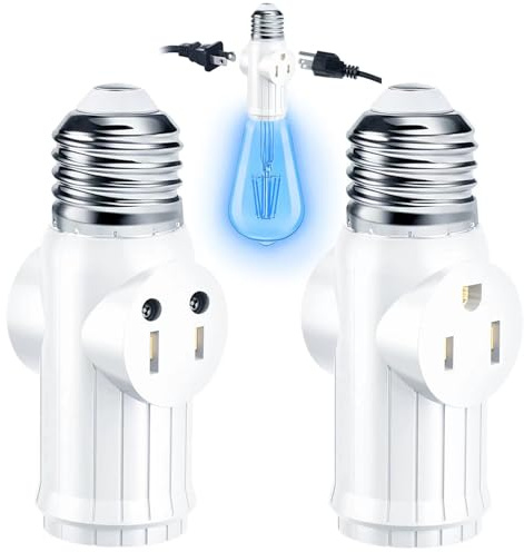 Light Socket to Plug Adapter (2 Pack), 2&3 Prong Light Bulb Outlet Socket Adapter, Professional Heat-Resistant Materials Light Socket Adapter, Light Bulb Plug Adapter for Expansion Sockets - White