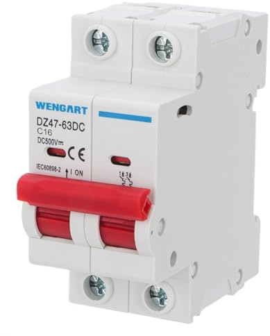 Wengart Disjoncteur Miniature 2P DZ47-63Z DC500V,16A Le disjoncteur photovoltaïque basse tension convient aux petits systèmes de production d'énergie solaire