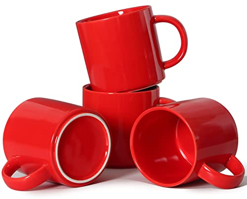 Smilatte Set di 4 tazze da caffè impilabili per feste in ufficio, M101, in ceramica, per ragazzo, ragazza, amante, donne, uomini, colore rosso