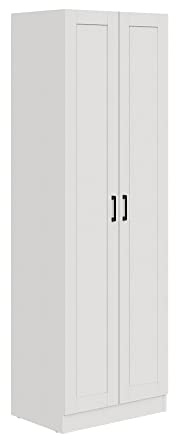 Panana Wooden Storage Cabinet, Freestanding Tall Kitchen Cupboard Sideboard Organizer Unit Collection Food Pantry Cabinet Narrow Cabinet With 2 Doors & Adjustable Shelves (White)