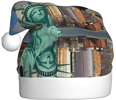 ELkine Freiheitsstatue in NYC bedruckte Weihnachtsmütze, lustige Weihnachtsmannmütze, Weihnachtsmütze für Unisex Erwachsene