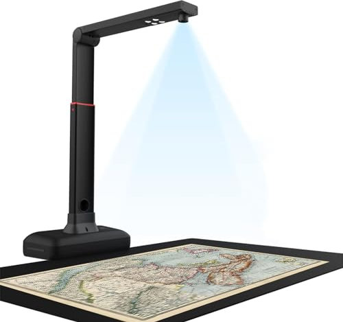 23MP Book/Document Scanner, A2/A3 Large Format Camera Scanner, Auto Flattening and Fingerprint Removal Technologies, Adjustable Height, Multi-Language OCR, PC/Mac